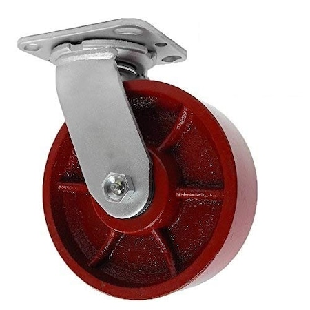 Casterhq 6"x2" Red Ductile Iron/Steel Swivel Caster, (1) Piece, 1,250lb Cap TP6660-01-DSTL